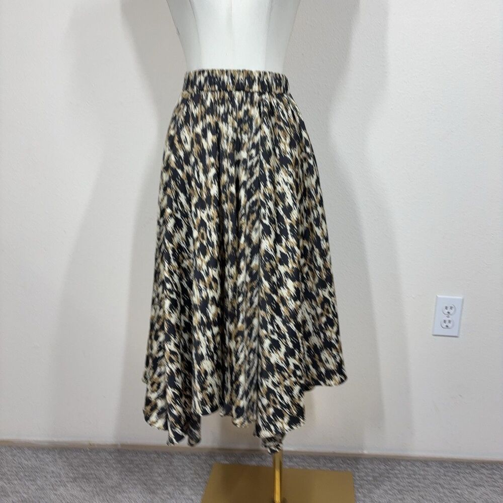 Anthropologie Skirt Women XS Petite Brown Leopard Animal Print Midi Asymmetric